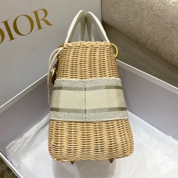 Dior Medium Lady Dior Bag In Wicker and White Oblique Jacquard CDBS2520