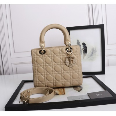 Dior Medium Lady Dior Bag With Enamel Charm In Beige Lambskin CDBS2522