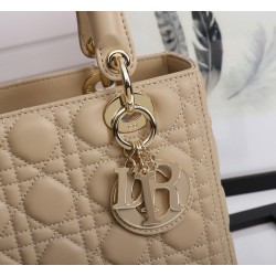 Dior Medium Lady Dior Bag With Enamel Charm In Beige Lambskin CDBS2522