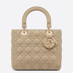 Dior Medium Lady Dior Bag With Enamel Charm In Beige Lambskin CDBS2522