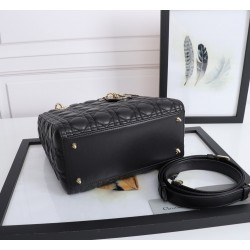 Dior Medium Lady Dior Bag With Enamel Charm In Black Lambskin CDBS2523