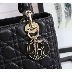 Dior Medium Lady Dior Bag With Enamel Charm In Black Lambskin CDBS2523