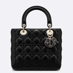 Dior Medium Lady Dior Bag With Enamel Charm In Black Lambskin CDBS2523