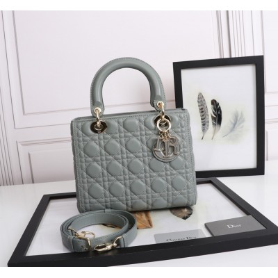 Dior Medium Lady Dior Bag With Enamel Charm In Grey Lambskin CDBS2524