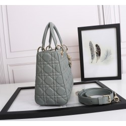 Dior Medium Lady Dior Bag With Enamel Charm In Grey Lambskin CDBS2524