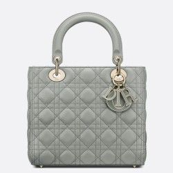 Dior Medium Lady Dior Bag With Enamel Charm In Grey Lambskin CDBS2524