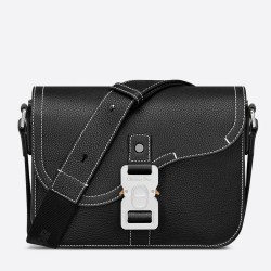 Dior Men's Mini Saddle Messenger Bag In Black Grained Calfskin CDBS2581