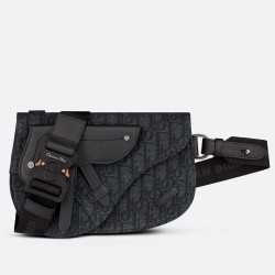 Dior Men's Saddle Pouch in Black Dior Oblique Jacquard CDBS2589