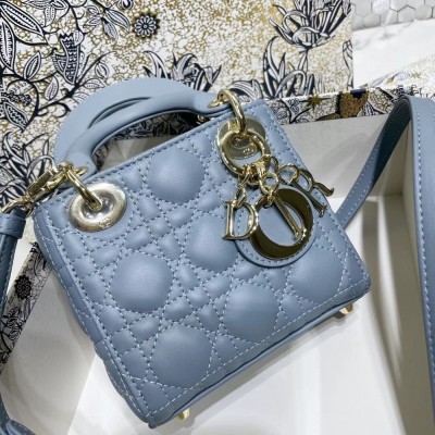 Dior Micro Lady Dior Bag In Blue Cannage Lambskin CDBS2597