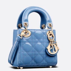 Dior Micro Lady Dior Bag In Blue Patent Calfskin CDBS2598