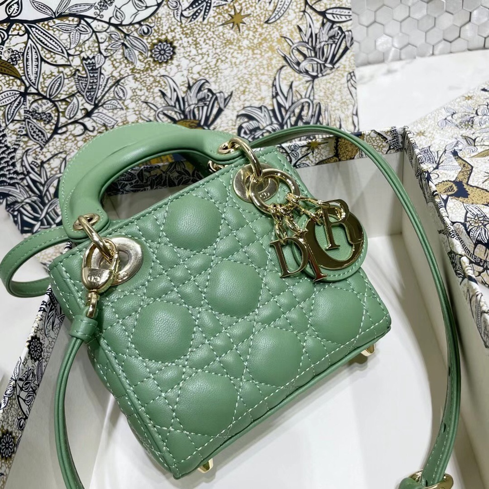 Dior Micro Lady Dior Bag In Mint Cannage Lambskin CDBS2599