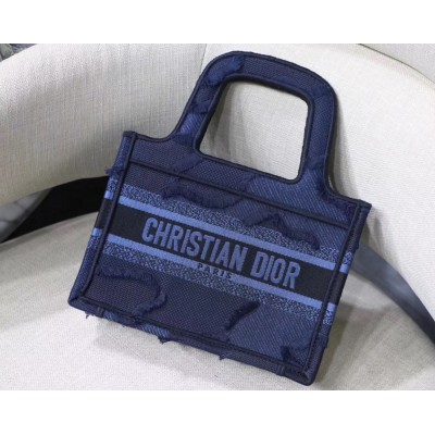 Dior Mini Book Tote Bag In Blue Camouflage Canvas CDBS2607