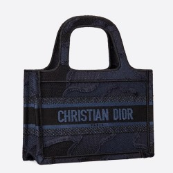 Dior Mini Book Tote Bag In Blue Camouflage Canvas CDBS2607