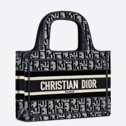 Dior Mini Book Tote Bag In Blue Dior Oblique Embroidered Velvet CDBS2608