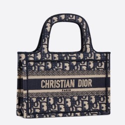 Dior Mini Book Tote Bag In Blue Oblique Canvas CDBS2609