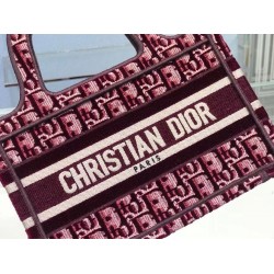 Dior Mini Book Tote Bag In Bordeaux Oblique Embroidered Velvet CDBS2610