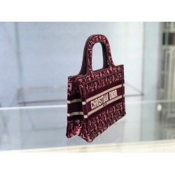 Dior Mini Book Tote Bag In Bordeaux Oblique Embroidered Velvet CDBS2610