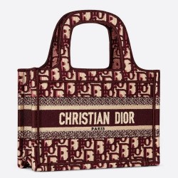 Dior Mini Book Tote Bag In Bordeaux Oblique Embroidered Velvet CDBS2610