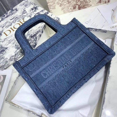 Dior Mini Book Tote Bag In Denim Blue Oblique Canvas CDBS2611