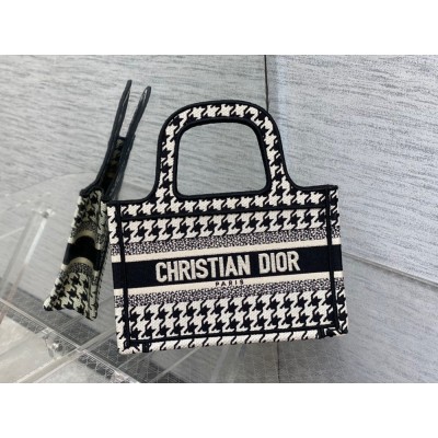 Dior Mini Book Tote Bag In Micro Houndstooth Embroidery CDBS2612