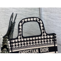 Dior Mini Book Tote Bag In Micro Houndstooth Embroidery CDBS2612