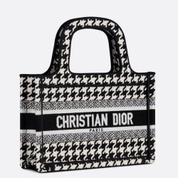 Dior Mini Book Tote Bag In Micro Houndstooth Embroidery CDBS2612