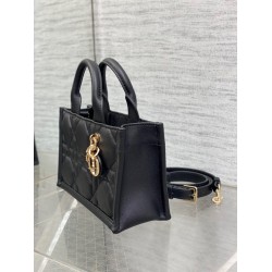 Dior Mini Book Tote Bag With Strap in Black Macrocannage Calfskin CDBS2613