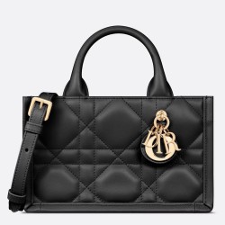 Dior Mini Book Tote Bag With Strap in Black Macrocannage Calfskin CDBS2613