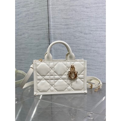 Dior Mini Book Tote Bag With Strap in White Macrocannage Calfskin CDBS2614