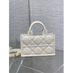 Dior Mini Book Tote Bag With Strap in White Macrocannage Calfskin CDBS2614