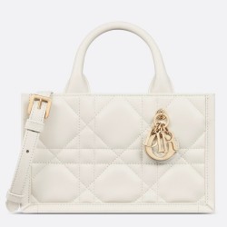 Dior Mini Book Tote Bag With Strap in White Macrocannage Calfskin CDBS2614