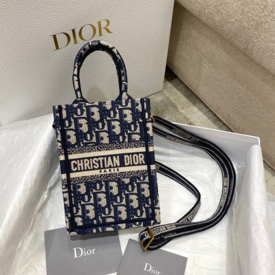 Dior Mini Book Tote Phone Bag In Blue Dior Oblique Embroidery CDBS2616