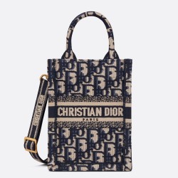 Dior Mini Book Tote Phone Bag In Blue Dior Oblique Embroidery CDBS2616