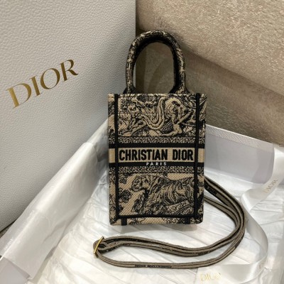 Dior Mini Book Tote Phone Bag In Hazelnut Toile de Jouy Embroidery CDBS2618