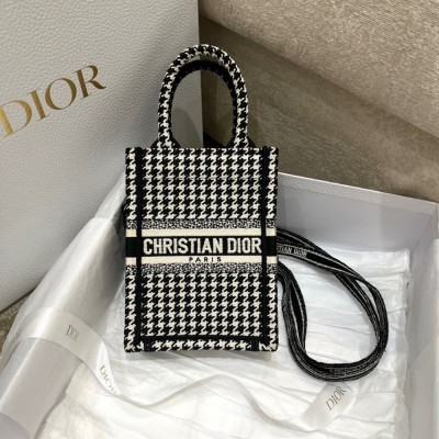 Dior Mini Book Tote Phone Bag In Micro Houndstooth Embroidery CDBS2619