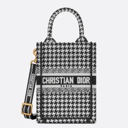 Dior Mini Book Tote Phone Bag In Micro Houndstooth Embroidery CDBS2619