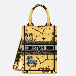 Dior Mini Book Tote Phone Bag In Yellow Pixel Zodiac Embroidery CDBS2621