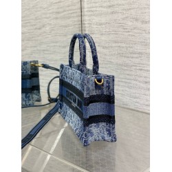 Dior Mini Book Tote With Strap in Blue Denim Oblique Jacquard CDBS2622