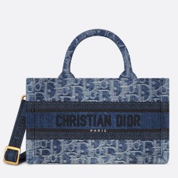 Dior Mini Book Tote With Strap in Blue Denim Oblique Jacquard CDBS2622