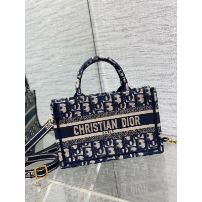 Dior Mini Book Tote With Strap in Blue Dior Oblique Embroidery CDBS2623