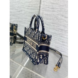 Dior Mini Book Tote With Strap in Blue Dior Oblique Embroidery CDBS2623