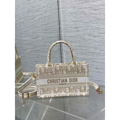 Dior Mini Book Tote With Strap in Gold-Tone Dior Oblique Embroidery CDBS2625