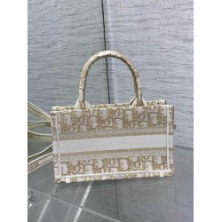 Dior Mini Book Tote With Strap in Gold-Tone Dior Oblique Embroidery CDBS2625