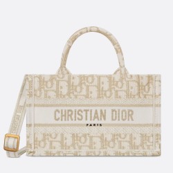 Dior Mini Book Tote With Strap in Gold-Tone Dior Oblique Embroidery CDBS2625