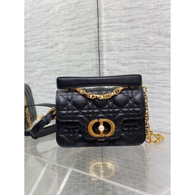 Dior Mini Jolie Top Handle Bag in Black Cannage Calfskin CDBS2631