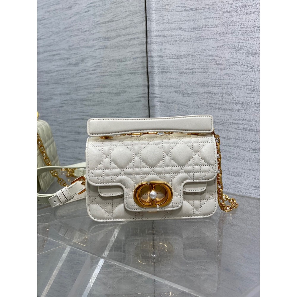 Dior Mini Jolie Top Handle Bag in White Cannage Calfskin CDBS2633