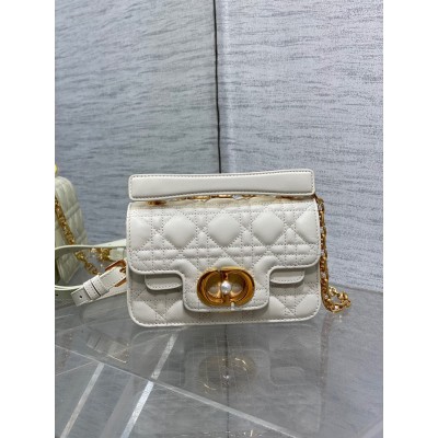 Dior Mini Jolie Top Handle Bag in White Cannage Calfskin CDBS2633