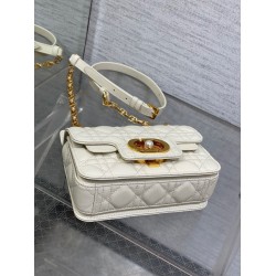 Dior Mini Jolie Top Handle Bag in White Cannage Calfskin CDBS2633