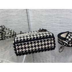 Dior Mini Lady D-Lite Bag In Black and White Houndstooth Embroidery CDBS2670