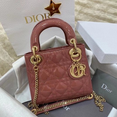 Dior Mini Lady Dior Bag In Beige Patent Calfskin CDBS2634